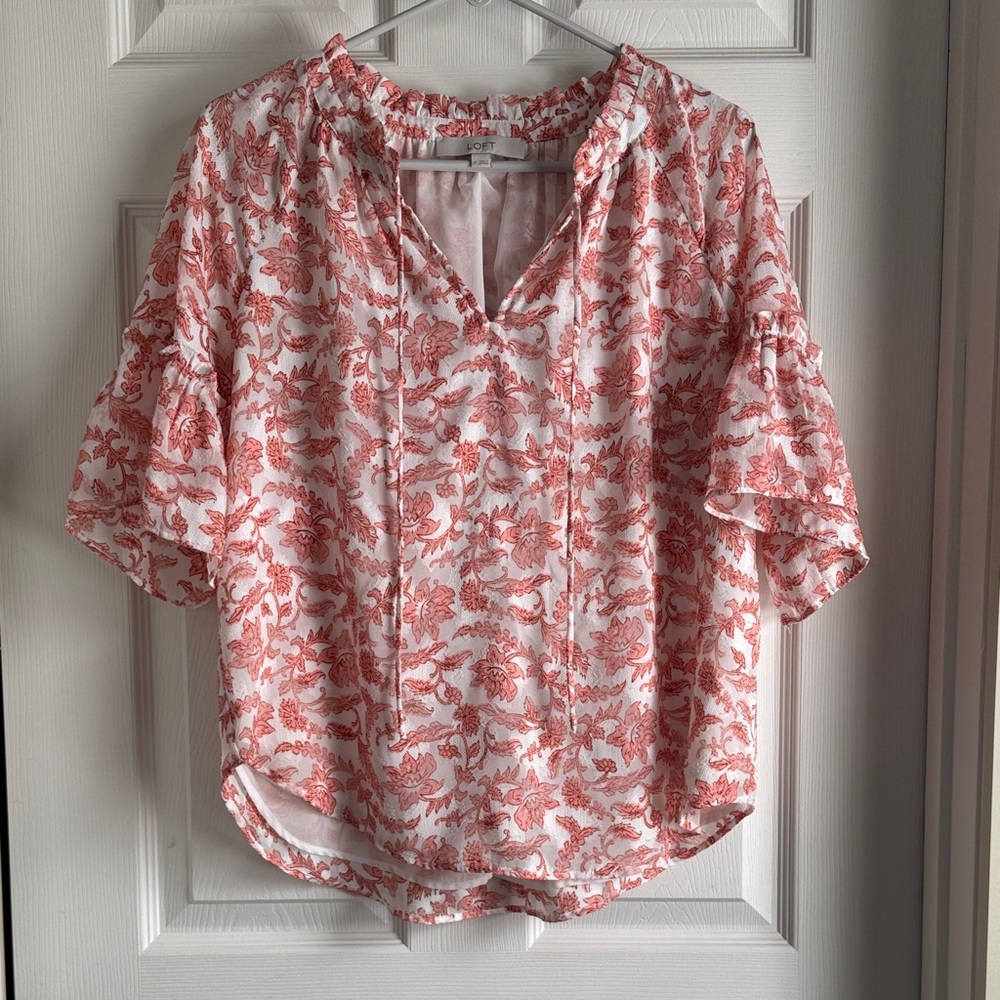 LOFT Floral Ruffle Sleeve Top - Pink